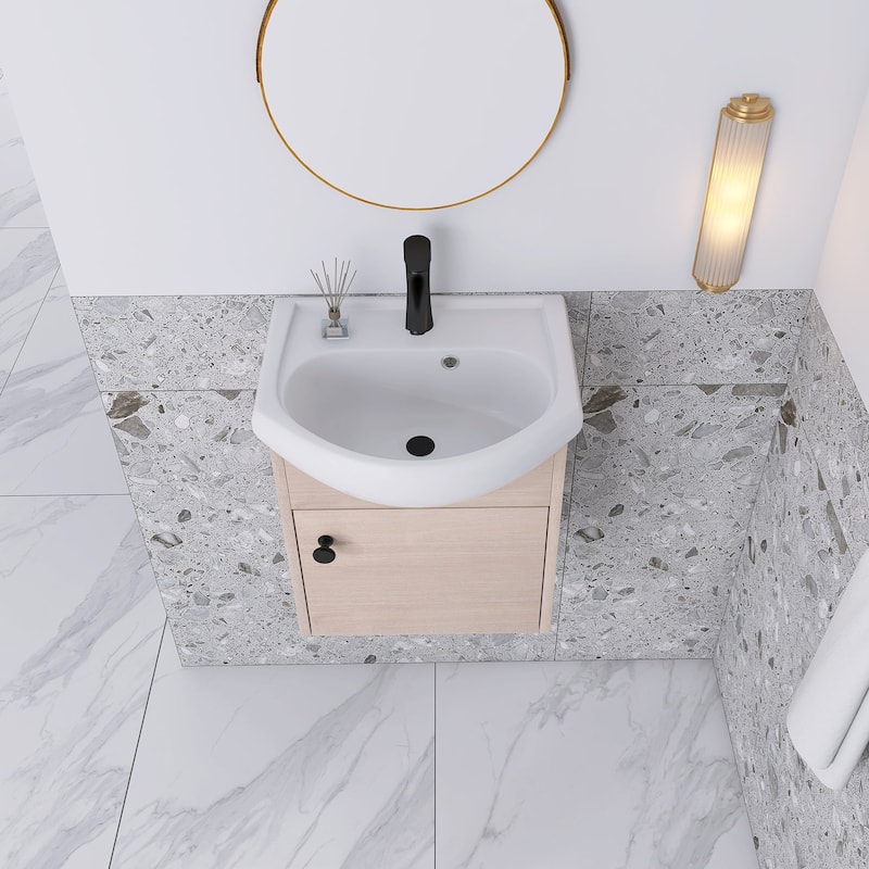 18 inch Wood Wall-Mounted Bathroom Vanity Set with Integrated Ceramic Sink