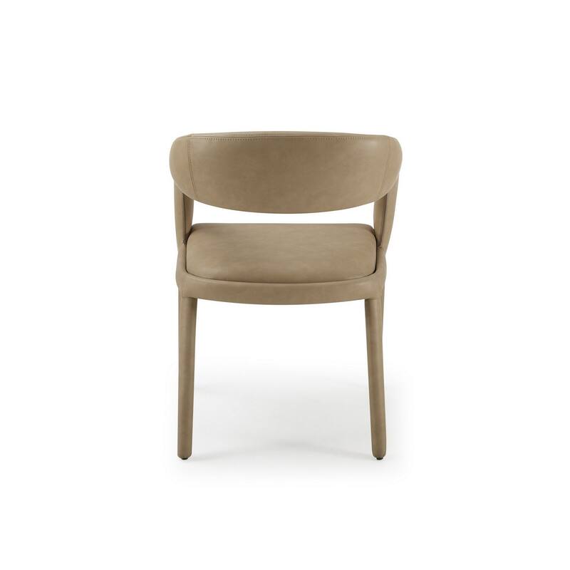 Cid Taya 24 Inch Dining Chair, Carved Back, Tapered Legs, Tan Faux Leather