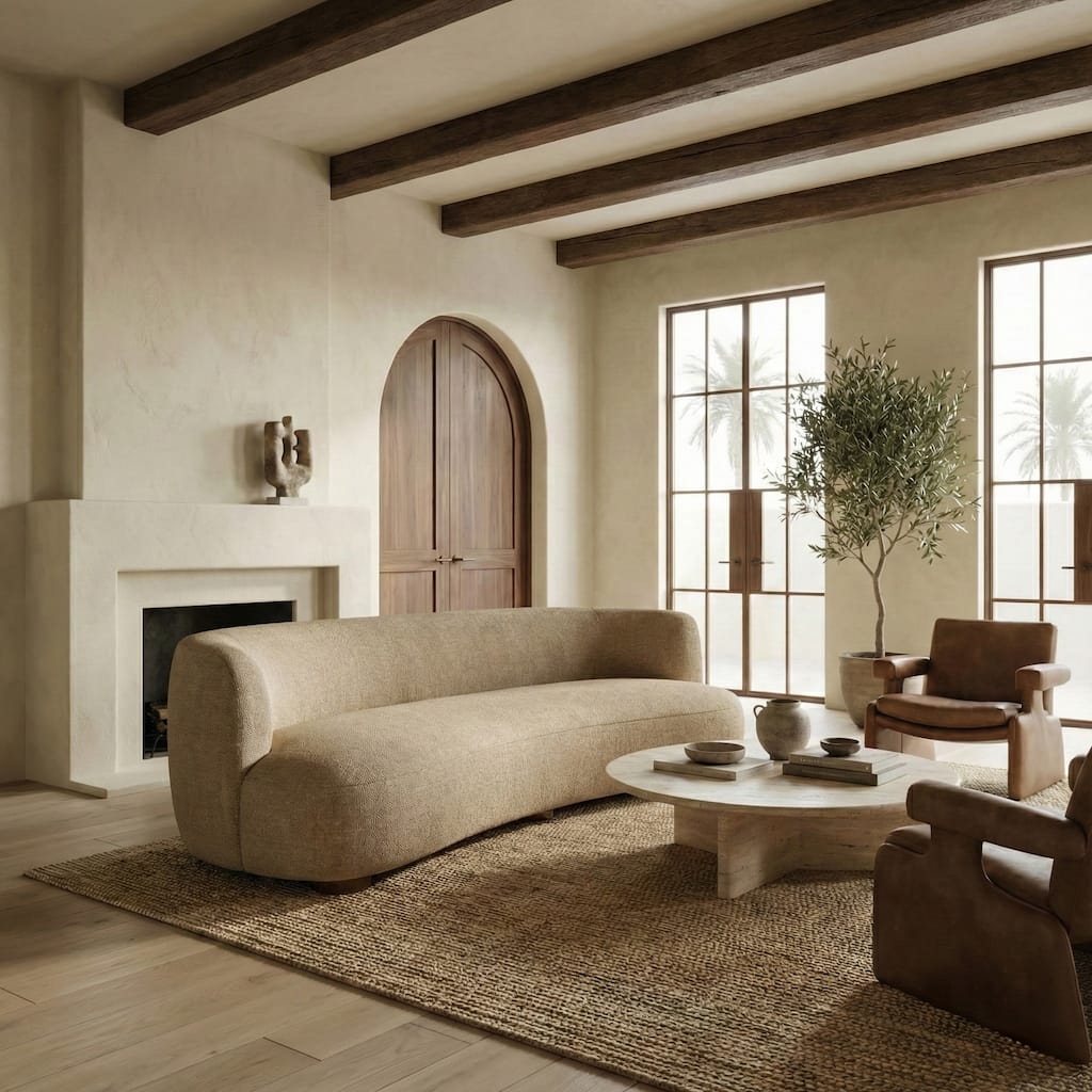 SAFAVIEH Couture Kellibriana Sofa, Modern Curved Living Room Upholstered Couch, Fully Assembled - 91"W x 39"D x 29"H