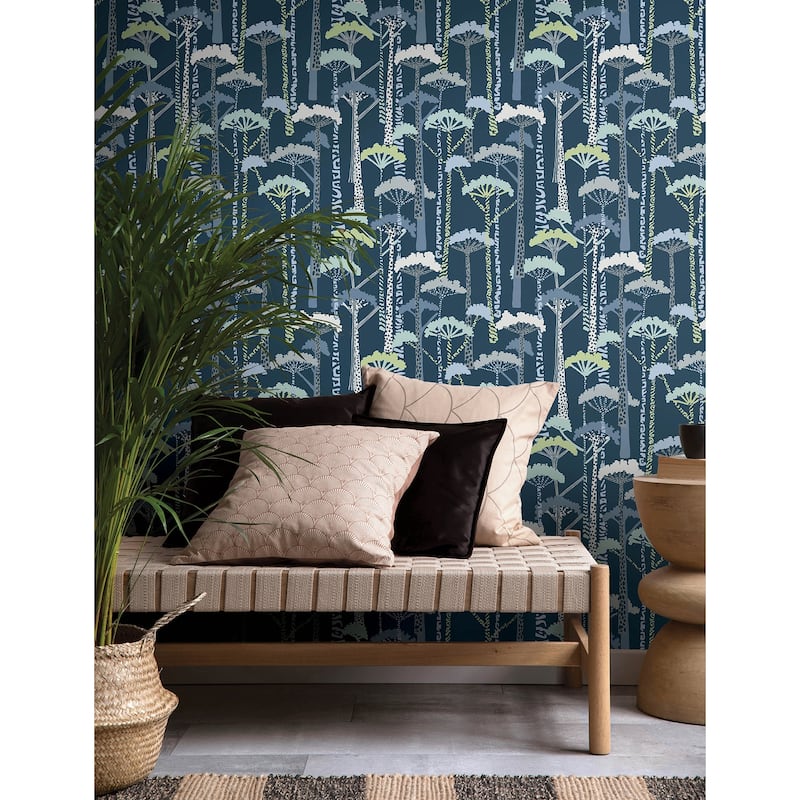 A-Street Prints Unify Indigo Forest Wallpaper