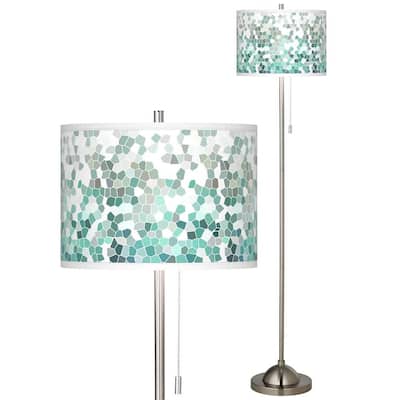 Modern Floor Lamp Brushed Nickel Aqua Mosaic Shade - 13" x 62"