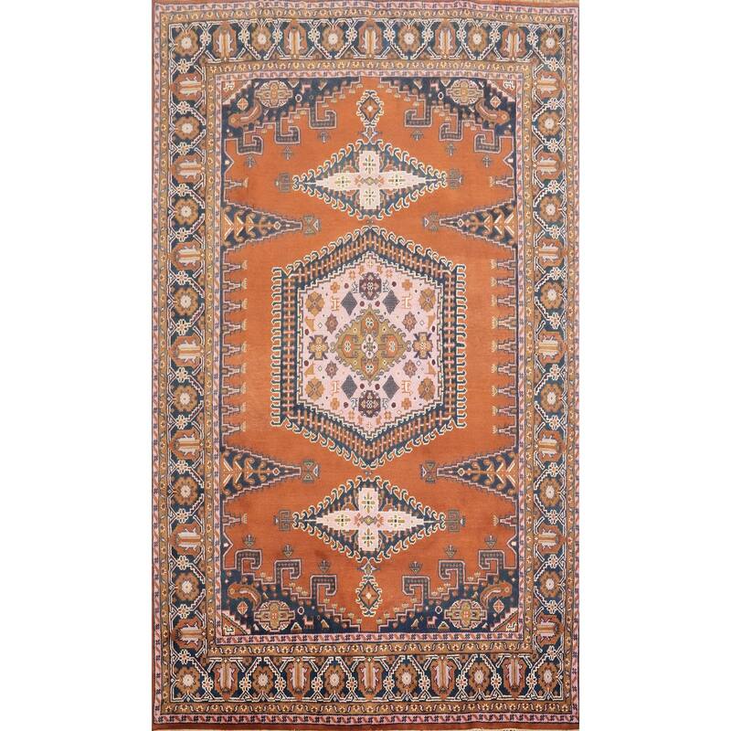 Hand Knotted Oriental 100% Wool Carpet Traditional Geometric Oranges & Rust Viss Area Rug - 11' 10'' X 8' 4''