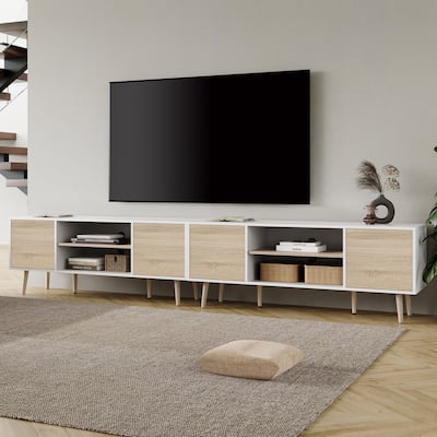 Mid Century Modern TV Stand for up to 100 inch 2 in 1,White