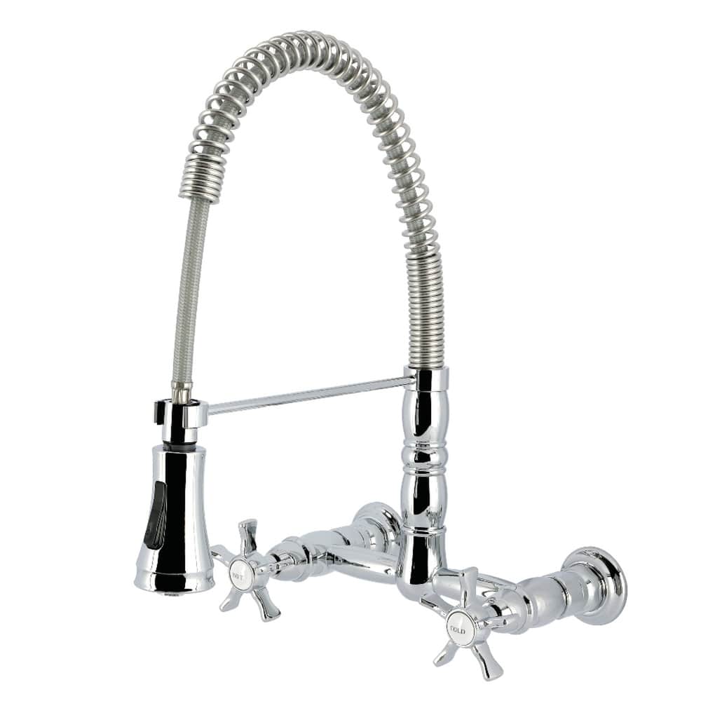 Kingston Brass Essex Double-Handle Wall-Mount Pre-Rinse Bridge Kitchen Faucet