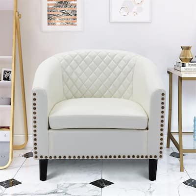 Accent Barrel chair living room chair with nailheads and solid wood legs