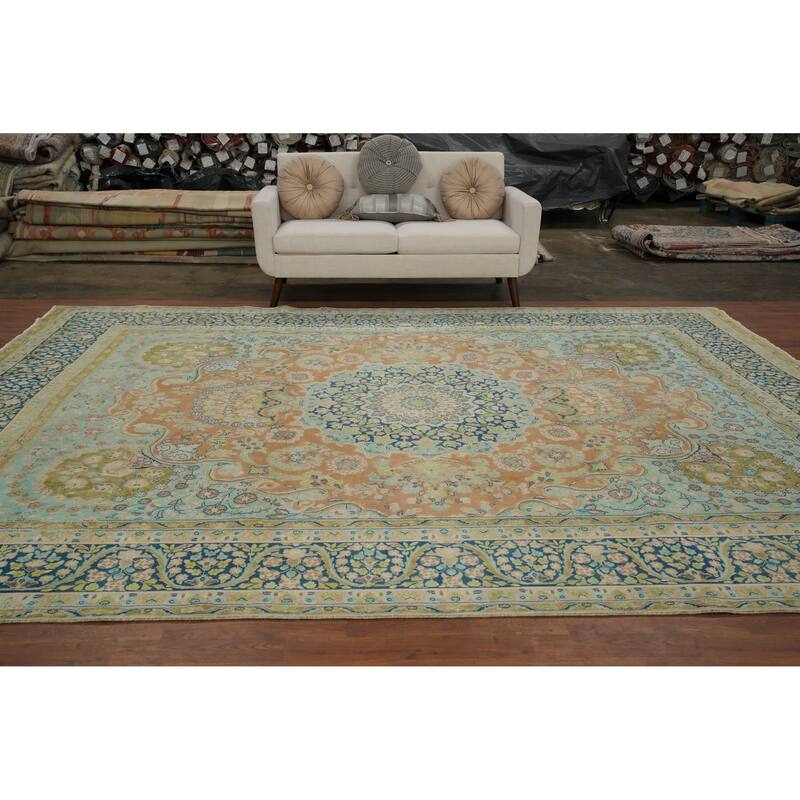 Hand Knotted Oriental 100% Wool Carpet Traditional Floral Oranges & Rust Kerman Area Rug - 12' 10'' X 9' 7''