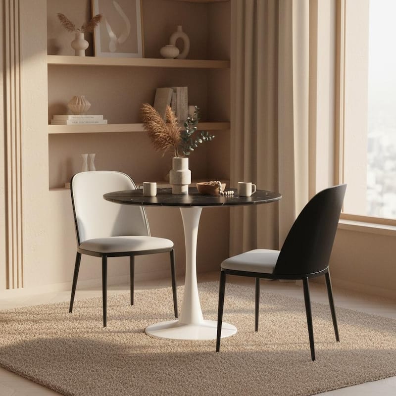 Bristol 24" Round Dining Table, Modern Pedestal Base Kitchen Table - Sintered Stone/MDF Top for Kitchen & Small Spaces