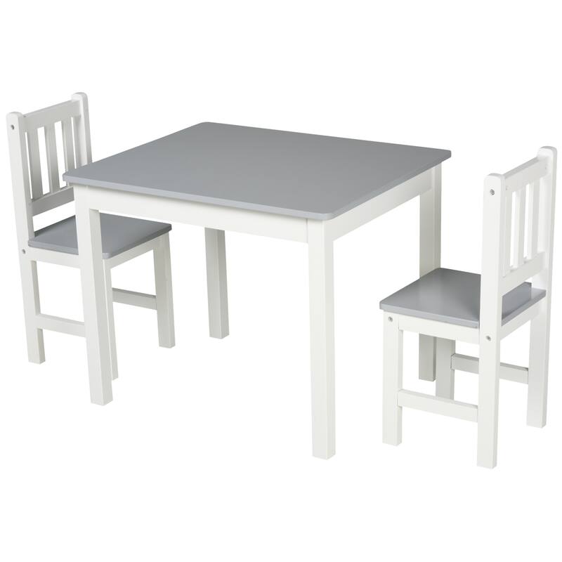 Qaba Kids Table and 2 Chairs Set 3 Pieces Toddler Multi-usage Desk Indoor Arts & Crafts Study Rest Snack Time Easy Assembly Grey