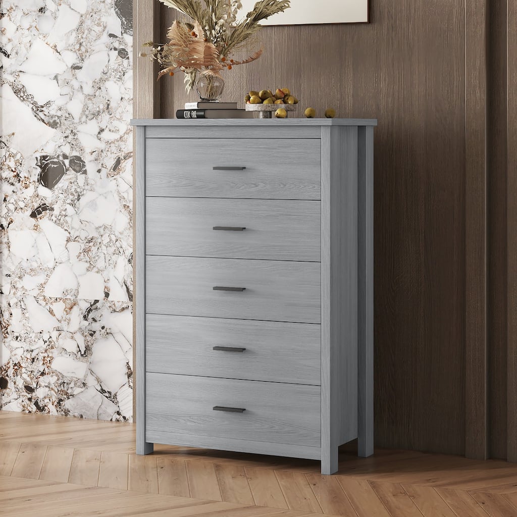 Retro American Country Style Wooden Dresser with 5 Drawer, Storage Cabinet for Bedroom