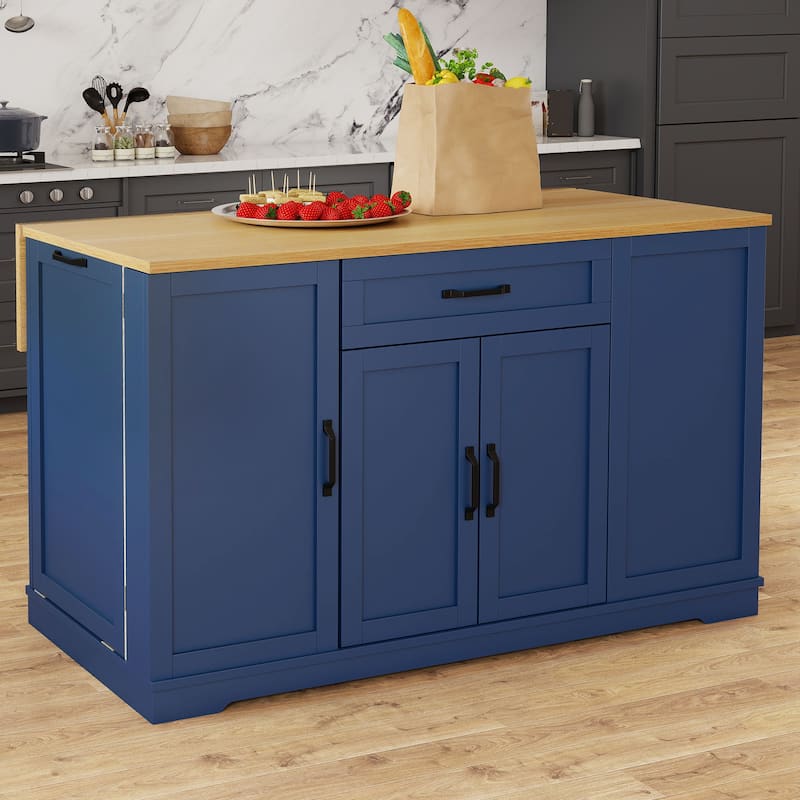 Moasis 50" Kitchen Island with Power Outlet & Drop Leaf,Rolling Island Cart with Trash Can Cabinet