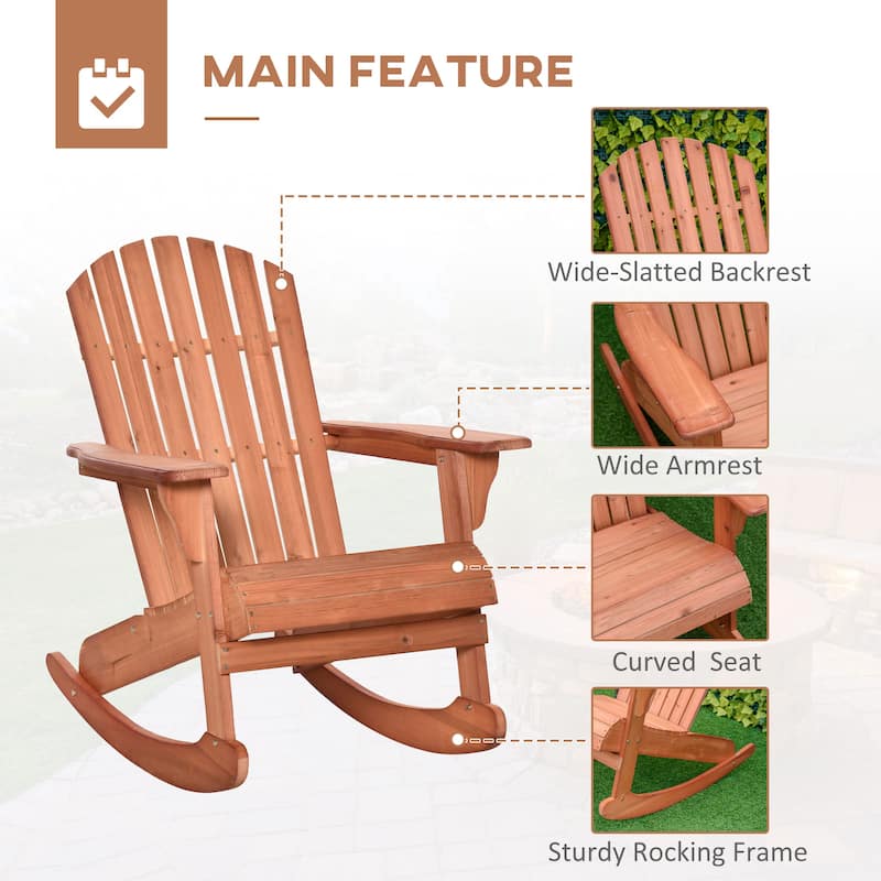 Fir Wood Outdoor Rocking Chair Ergonomic Comfortable Porch Balcony Backyard Chair - 30.25" L x 37" W x 38.25" H