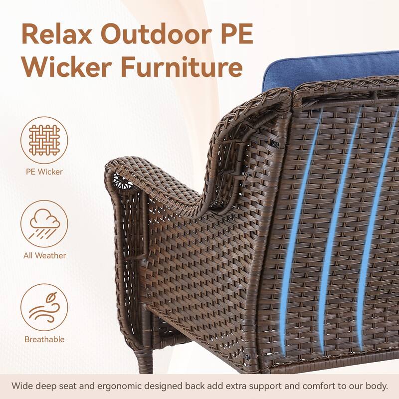 Outdoor Brown Rattan Patio Chair with Cushion