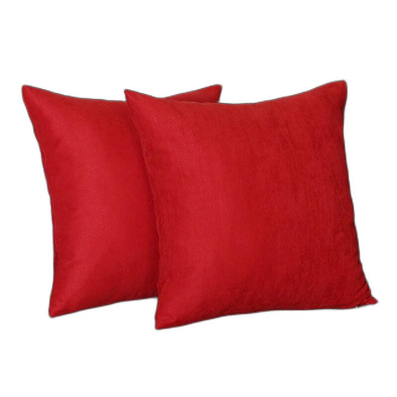 HomeRoots Set Of Two 16" X 16" Red Polyester Zippered Pillow Cover