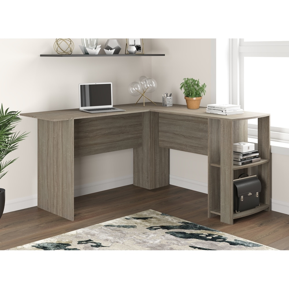 Safdie and Co. Computer Desk 55L Dark Taupe L-Shaped 2 Shelves (Wood Finish - Taupe)