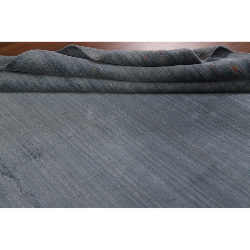 Blue & Gray Gabbeh Oriental Area Rug Handmade Wool Carpet - 8'1"x 9'7"