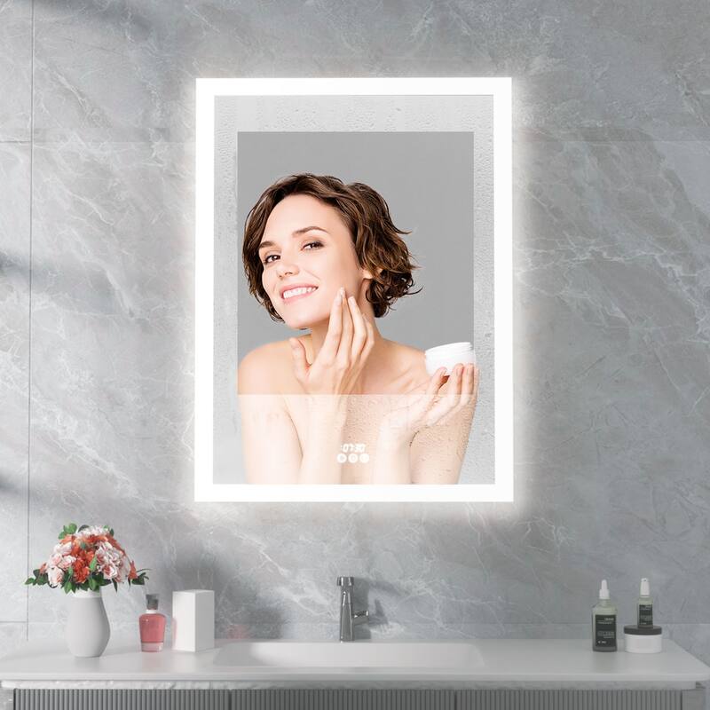 LED Wall Mounted Bathroom Medicine Cabinet with Double-side Mirror and Anti-defog Left Open