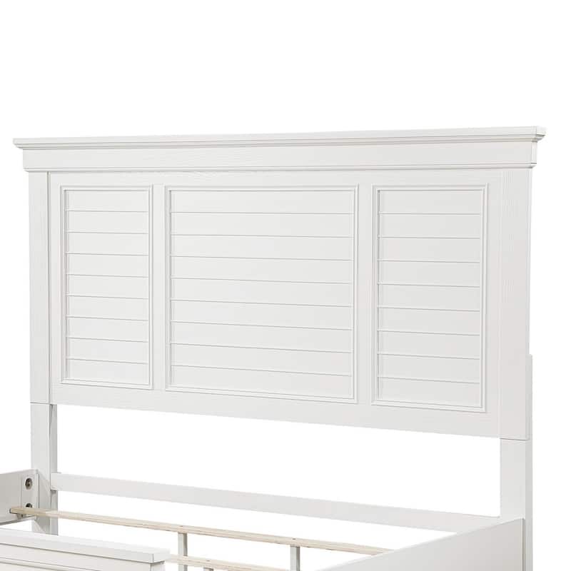 Lyni Queen Size Bed with Farmhouse Style Headboard, Solid White Acacia Wood