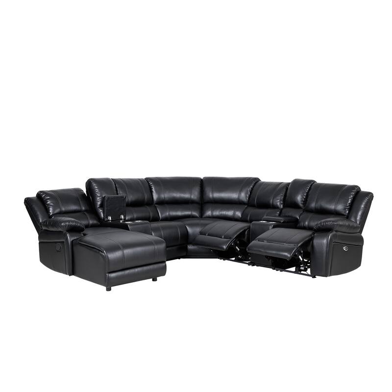 William 7 Piece Transitional Faux Leather Curved Living Room Reclining Sectional