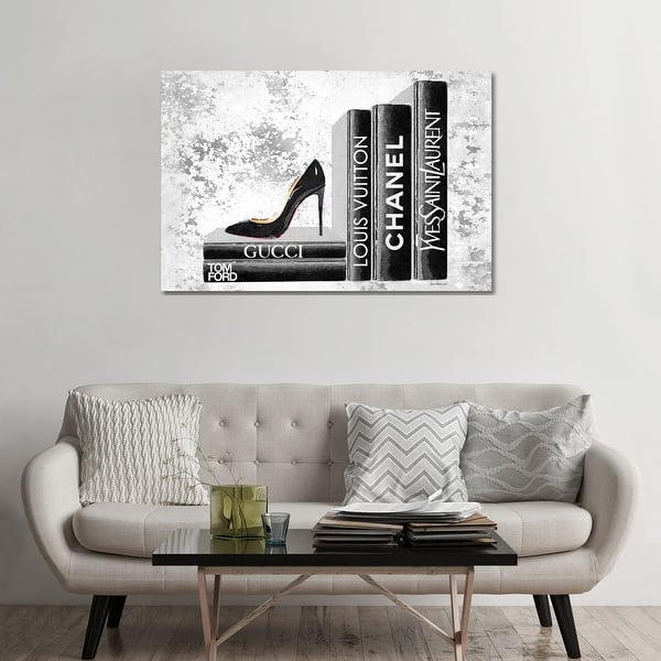 Black Side Books With Shoe - Grunge - Canvas Print