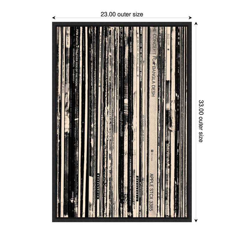 Kate and Laurel 33 RPM Black and White 23x33 by Robert Cadloff Framed Canvas Wall Art Print