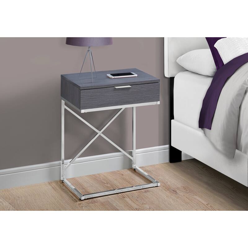 Modern 24-Inch End Table with Drawer with Wood Surface and Metal Base Side Table for Sofa or Bedside