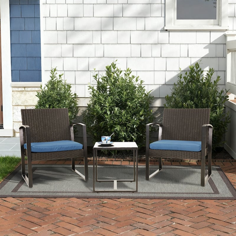 Aoodor 3-Piece Patio Furniture Set, Outdoor Rattan Wicker Chairs and Coffee Table