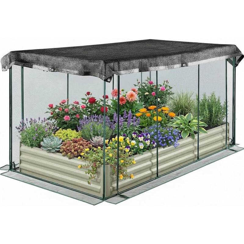 8X4x1Ft Galvanized Planter Garden Box, Raised Garden Bed with Cover - White