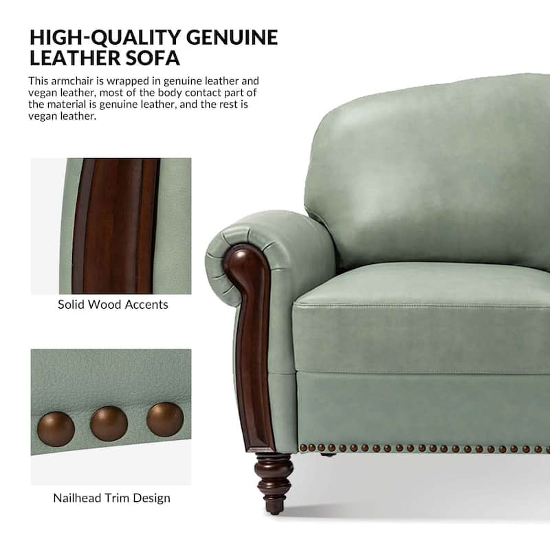 Eduard 84" Traditional Genuine Leather Sofa with Carved Wood Legs by HULALA HOME