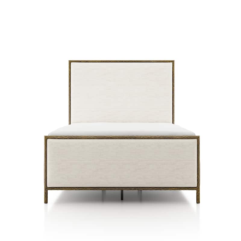 247 Shop At Home Lalia Modern Beige Upholstered Hammered Metal Panel Bed