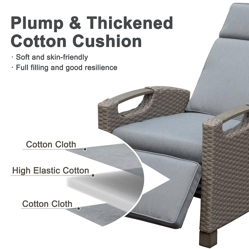 Outdoor Recliner Chair,Patio Recliner with Hand-Woven Wicker,Flip Table Push Back,Adjustable Angle,Reclining Lounge Chair