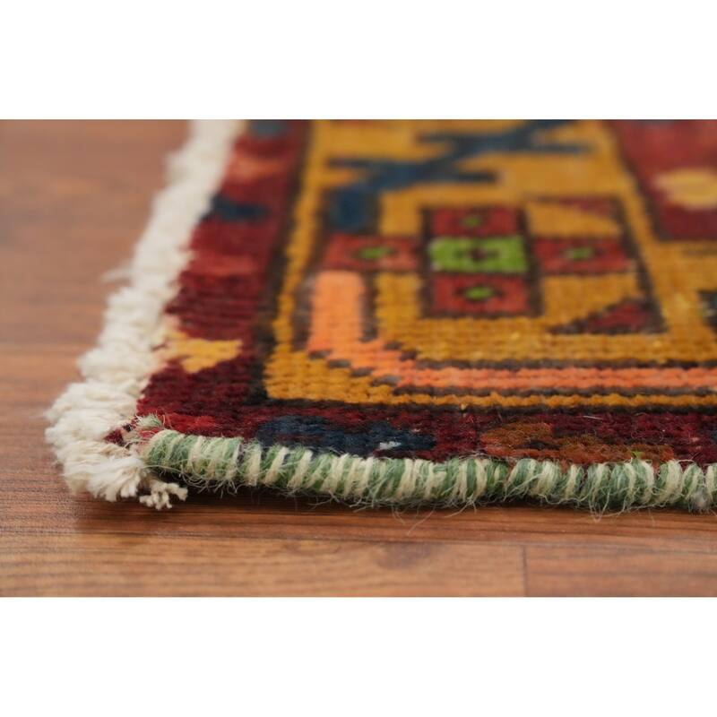 Hand Knotted Oriental 100% Wool Carpet Traditional Geometric Oranges & Rust Heriz Runner Rug - 10' 5'' X 3' 0''