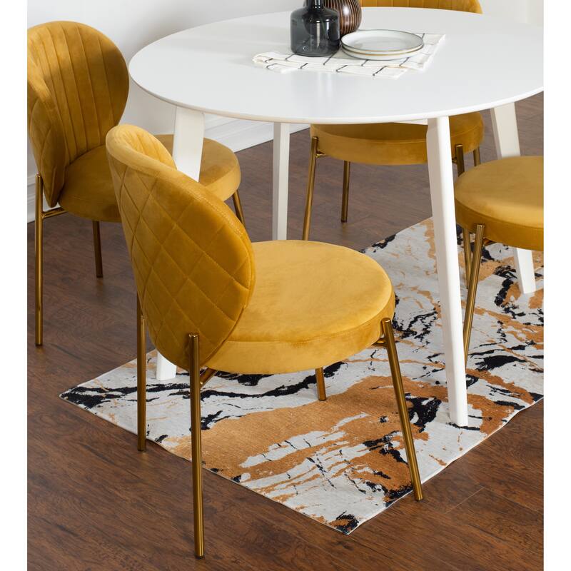 Modern Dining Set with Round Table & Velvet Tufted Chairs