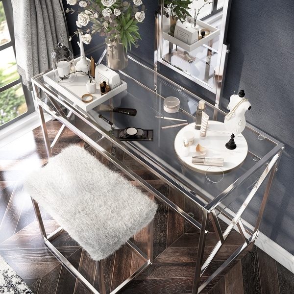 Davila Glam Metal 3 Piece Make Up Vanity Set with Mirror and Bench