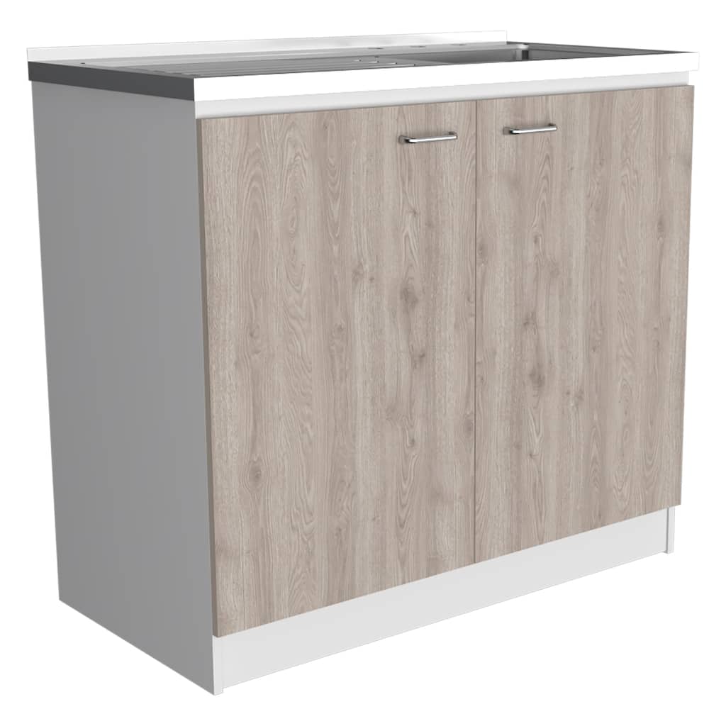 TUHOME Napoles Utility Sink Cabinet With Integrated Steel Sink, Smokey Oak / Light Gray - N/A
