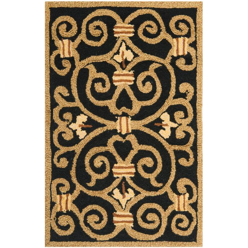 SAFAVIEH Hand-hooked Chelsea Joba Country Oriental Wool Rug - 1' 8" x 2' 6" - Black - Runner/Rectangle