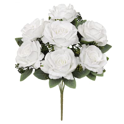 Set of 2 Deluxe White Artificial Elegant Rose Flower Stem Bush Bouquet 17in - 17" L x 10" W x 10" DP