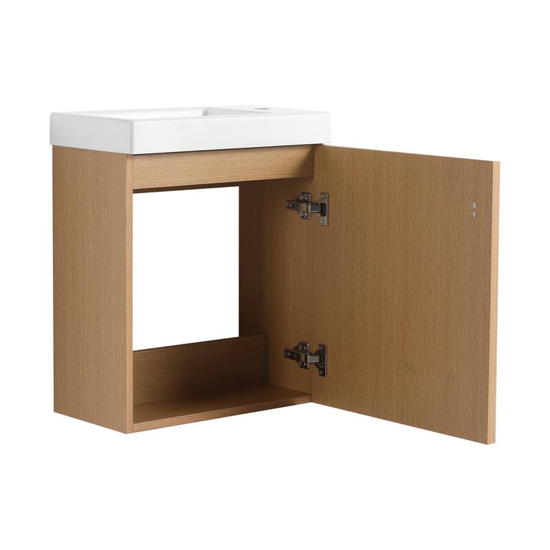 GDFStudio - Helsinki 18.5" Modern Wall-Mounted Bathroom Vanity Set with Resin Sink, Soft Closing Door & Antirust Hardware