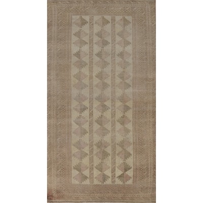 Geometric Balouch Oriental Vintage Runner Rug Handmade Wool Carpet - 3'4"x 6'10"