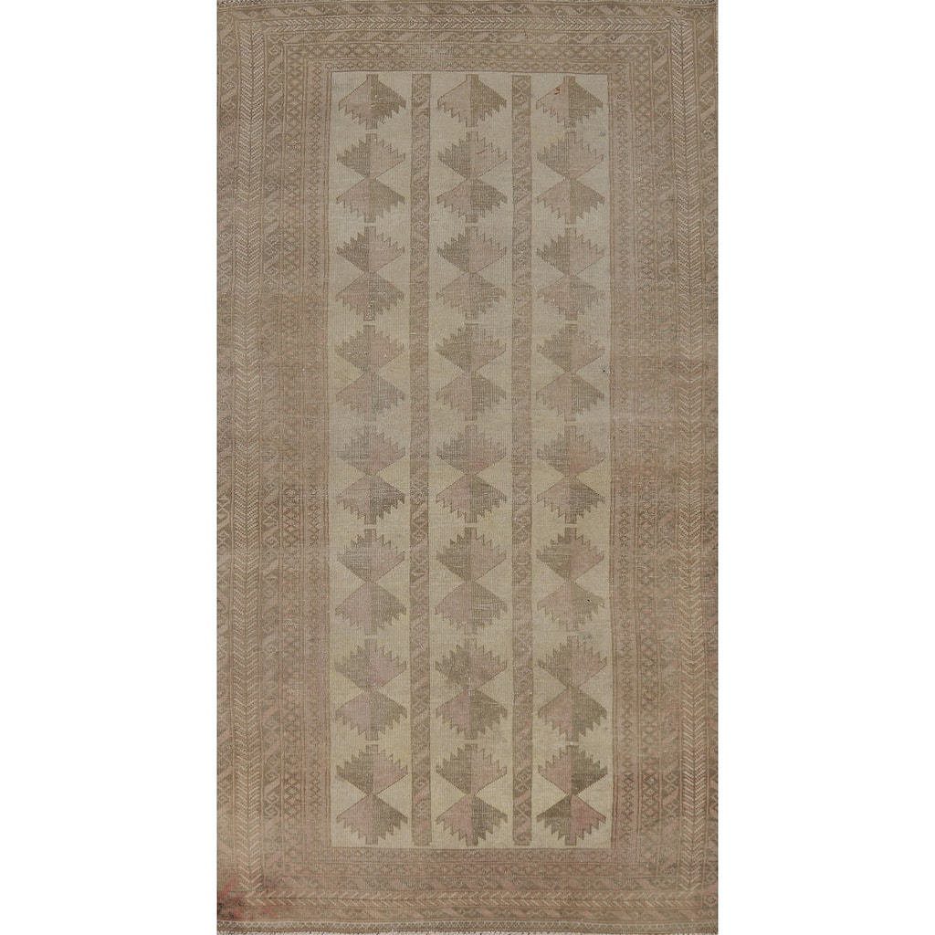 Geometric Balouch Oriental Vintage Runner Rug Handmade Wool Carpet - 3'4"x 6'10"