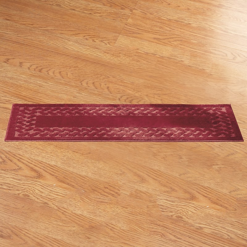 Herringbone Trim Skid-Resistant Backing Accent Rugs - Burgundy - Runner - Runner