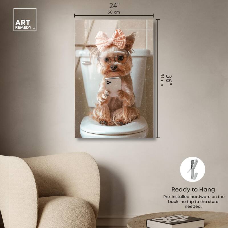 Cute Yorkie on the Toilet Acrylic by Art Remedy, Ready to Hang