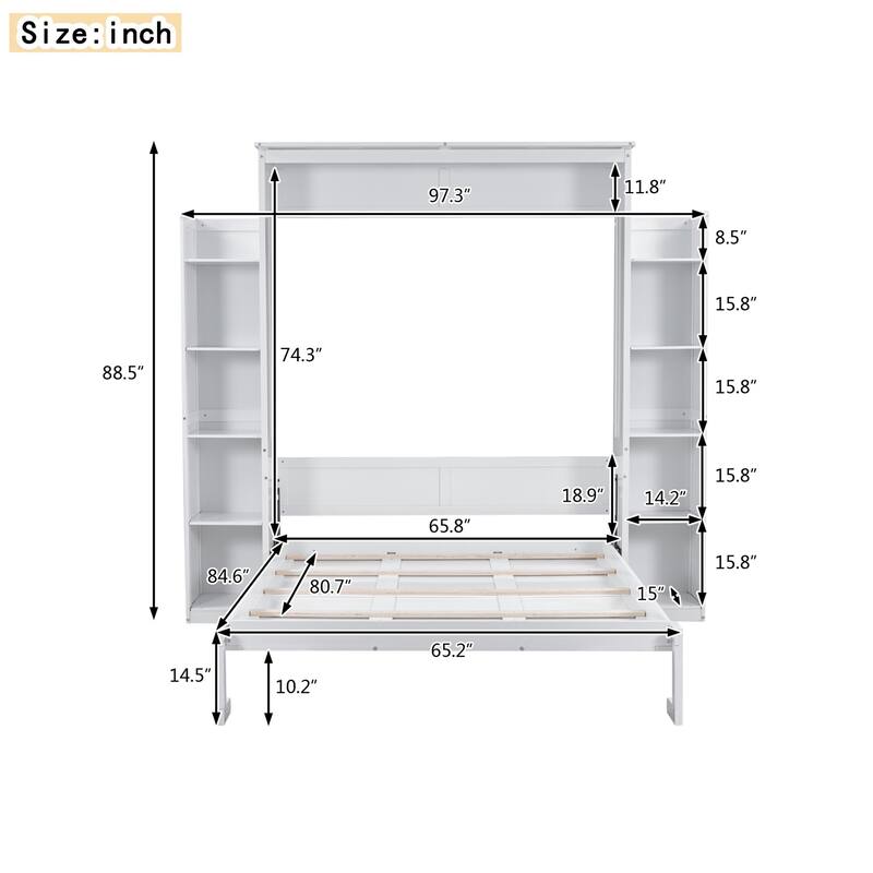 Merax Murphy Bed Wall Bed with Shelves and LED Lights