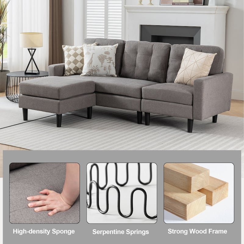 Javlergo Convertible Sectional Sofa, L Shaped Couch with Linen Fabric, Reversible 3-Seater Lounge Couch for Living Room