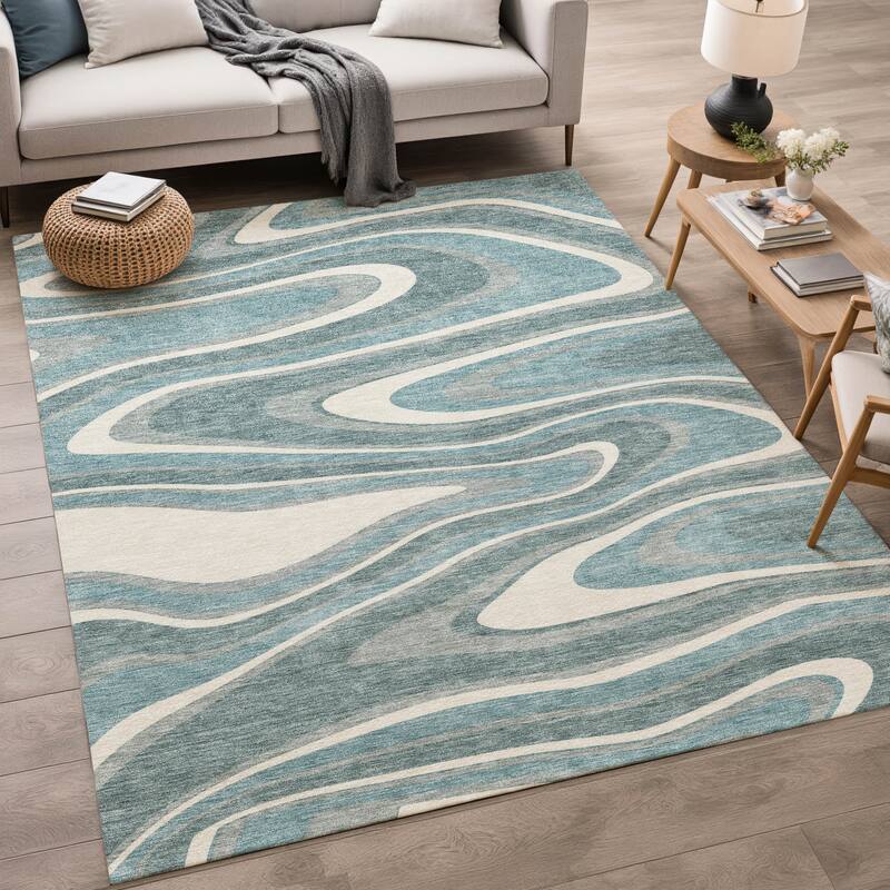 Machine Washable Indoor/ Outdoor Abstract Busey Chantille Rug
