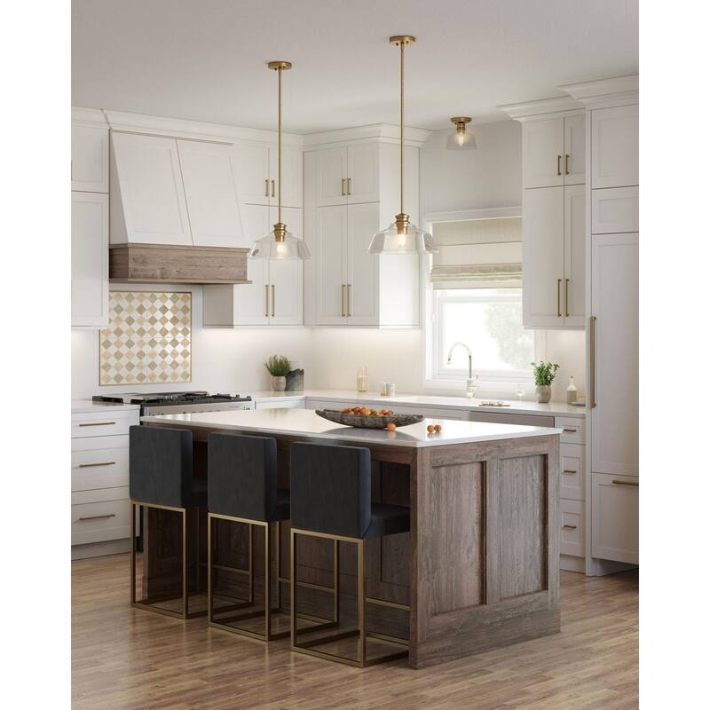 Singleton Collection 1-Light 14 in. Vintage Brass Medium Pendant Light with Clear Glass Shade