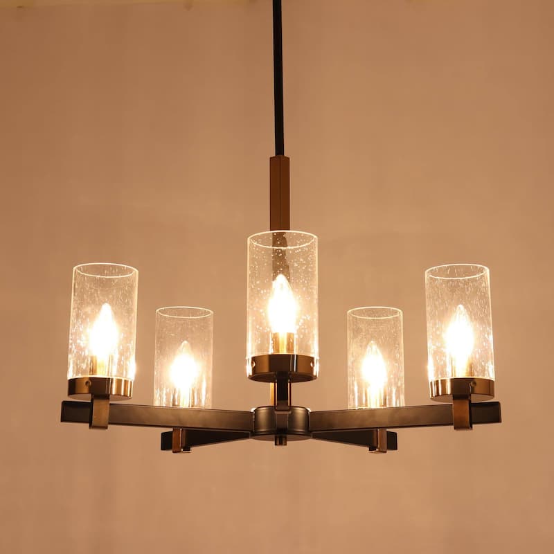 Yilia Modern 5-Light Black Gold Chandelier Glass Pendant Lights for Dining Room - 22" D x 15" H