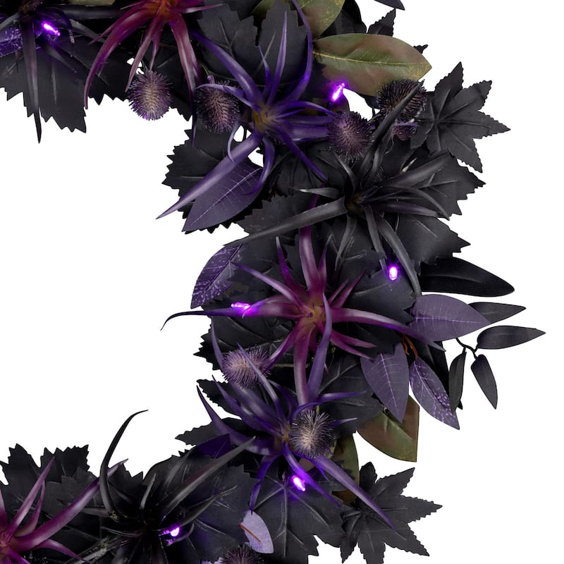 National Tree Company 24" Artificial Scare in the Air Halloween Wreath, 30 Purple LED Lights, Battery Operated - 2 ft