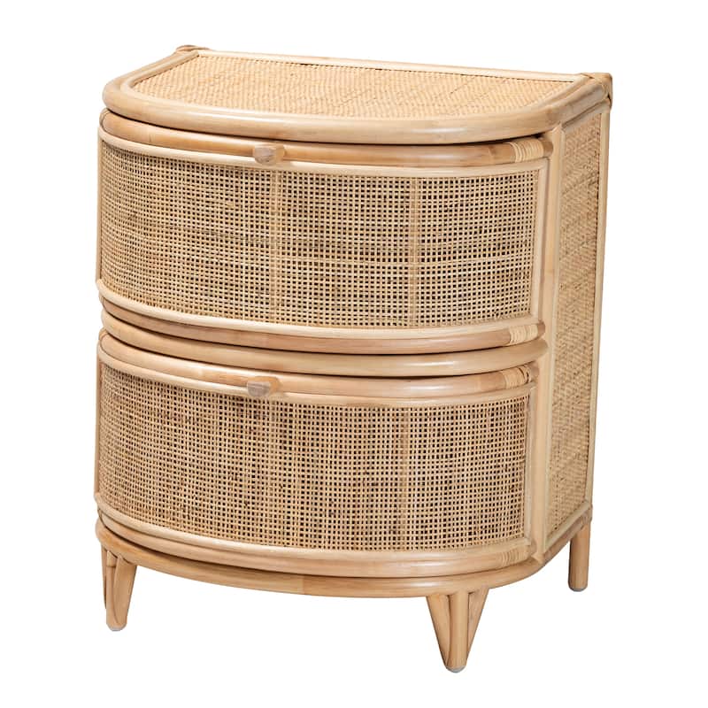 Oleta Modern Bohemian Natural Brown Rattan 2-Drawer Nightstand - Natural Brown