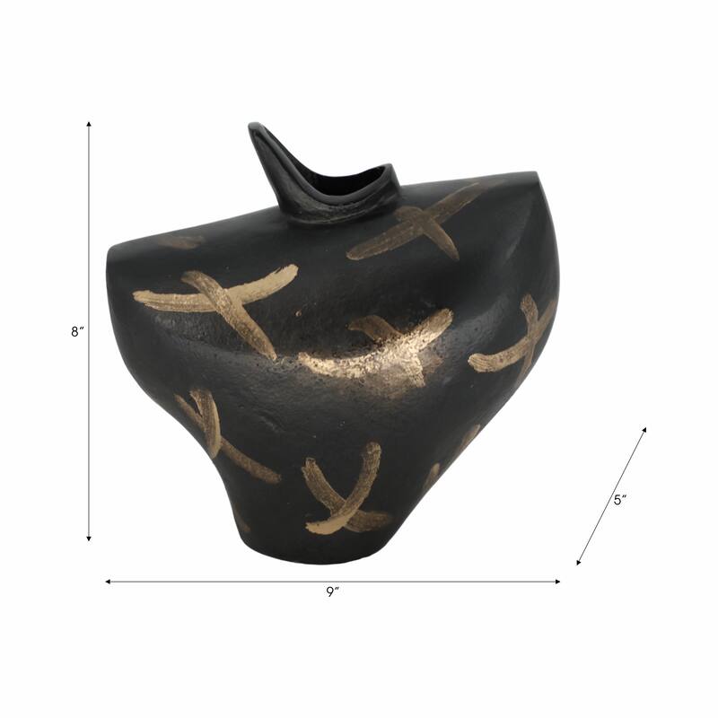 Metal Modern Sculptural Tribal Vase - Black/Gold