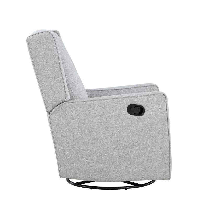 HomeRoots 37" Gray Tufted Fabric Swivel And Gliding Wingback Recliner Chair